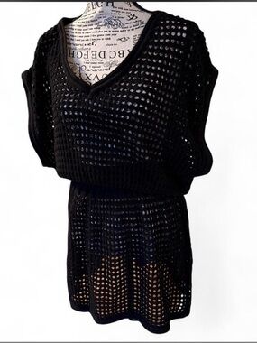 DKNY Black Open-Weave Beach Cover-Up